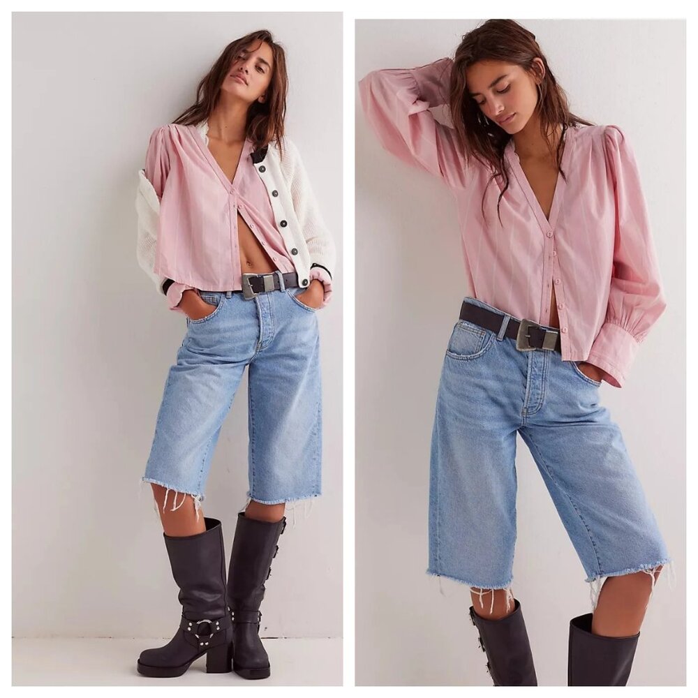 Free People Farmhouse Fresh Top Pink Striped